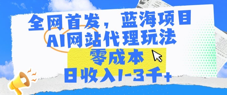 全网首发，蓝海项目，AI网站代理玩法，零成本日收入1-3千+【揭秘】-氢气球网创资源库