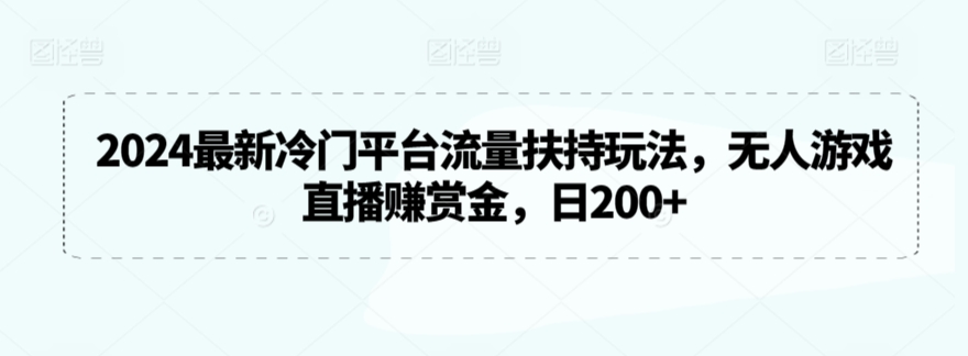 2024最新冷门平台流量扶持玩法，无人游戏直播赚赏金，日200+【揭秘】-氢气球网创资源库