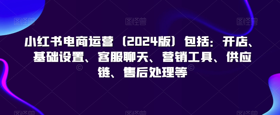小红书电商运营（2024版）包括：开店、基础设置、客服聊天、营销工具、供应链、售后处理等-氢气球网创资源库