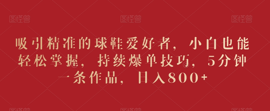 吸引精准的球鞋爱好者，小白也能轻松掌握，持续爆单技巧，5分钟一条作品，日入800+【揭秘】-氢气球网创资源库