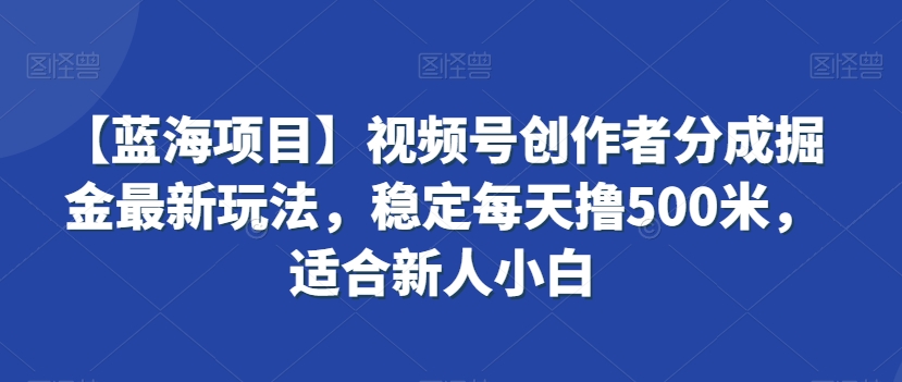 【蓝海项目】视频号创作者分成掘金最新玩法，稳定每天撸500米，适合新人小白【揭秘】-氢气球网创资源库