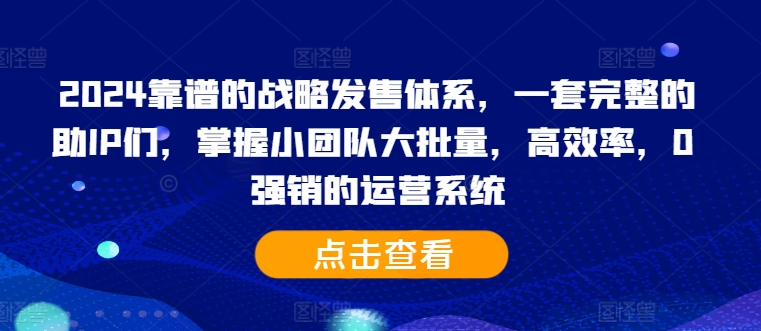 2024靠谱的战略发售体系，一套完整的助IP们，掌握小团队大批量，高效率，0 强销的运营系统-氢气球网创资源库