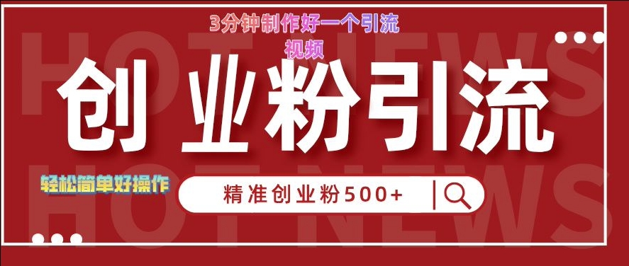 快手被动引流创业粉500+的玩法，3分钟制作好一个引流视频，轻松简单好操作【揭秘】-氢气球网创资源库