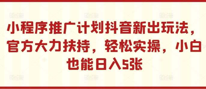小程序推广计划抖音新出玩法，官方大力扶持，轻松实操，小白也能日入5张【揭秘】-氢气球网创资源库