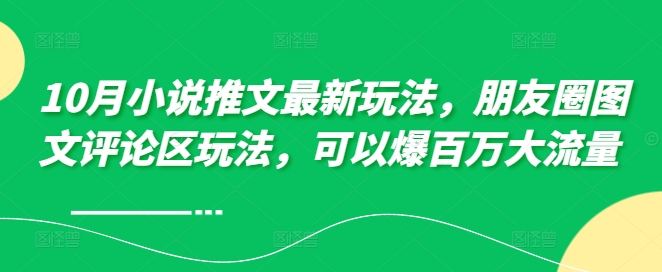 10月小说推文最新玩法，朋友圈图文评论区玩法，可以爆百万大流量 -氢气球网创资源库