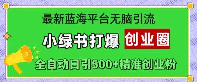 最新蓝海平台无脑引流，小绿书打爆创业圈，全自动日引500+精准创业粉-氢气球网创资源库