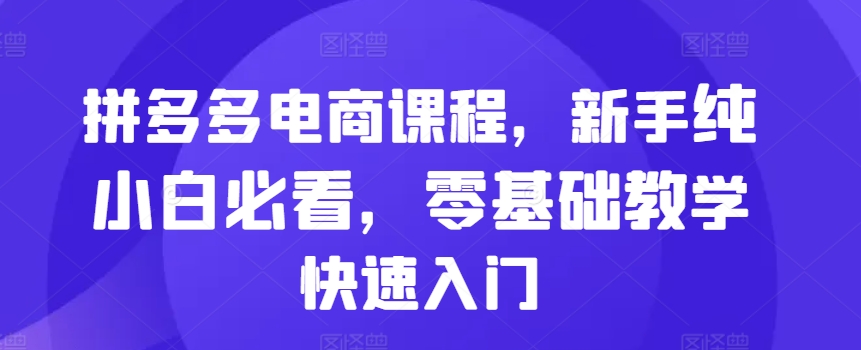 拼多多电商课程，新手纯小白必看，零基础教学快速入门-氢气球网创资源库
