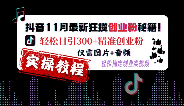抖音11月最新狂揽创业粉秘籍，轻松日引300+精准创业粉，仅需图片+音频，轻松搞定创业类视频-氢气球网创资源库