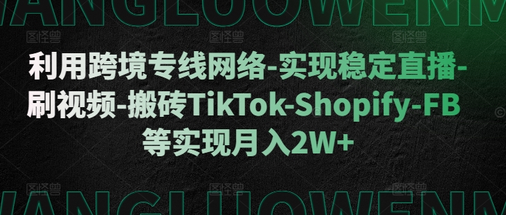 利用跨境专线网络-实现稳定直播-刷视频-搬砖TikTok-Shopify-FB等实现月入2W+【揭秘】-氢气球网创资源库