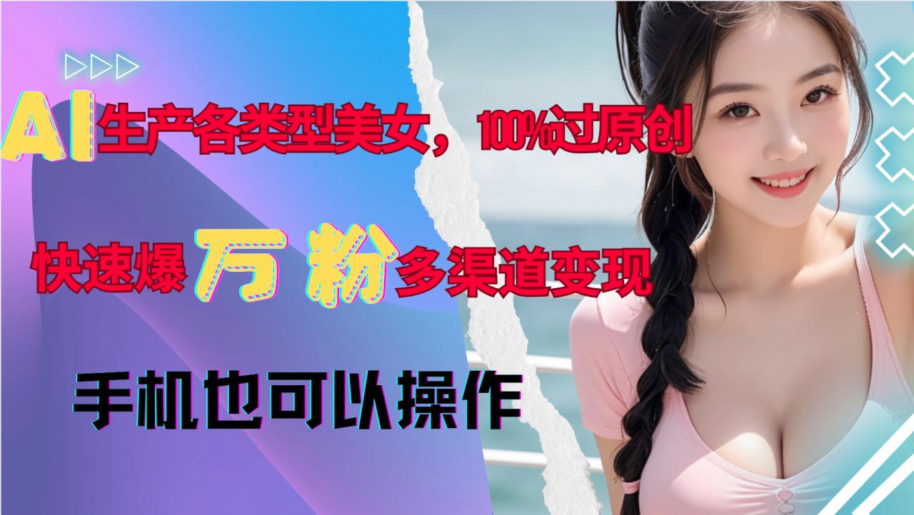 AI生产各类型美女，100%过原创，快速爆万粉，多渠道变现，新手可做-氢气球网创资源库