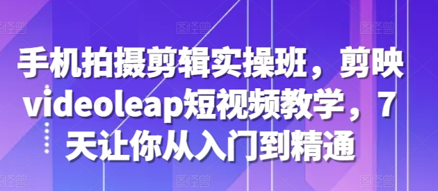 手机拍摄剪辑实操班，剪映videoleap短视频教学，7天让你从入门到精通-氢气球网创资源库
