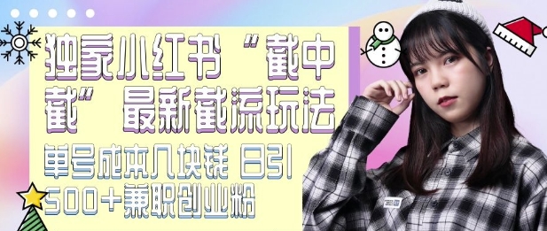 最新小红书截流玩法 独家截中截 单号成本几块钱 日引500+CY粉JZ粉-氢气球网创资源库