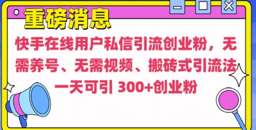 快手最新引流创业粉方法，无需养号、无需视频、搬砖式引流法【揭秘】-氢气球网创资源库