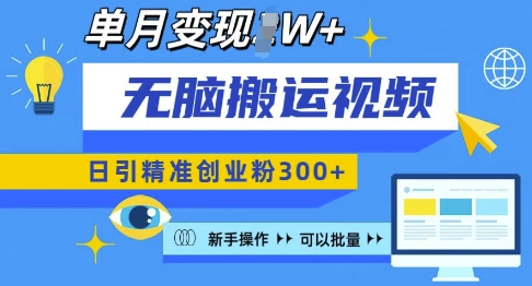 无脑搬运视频号可批量复制，新手即可操作，日引精准创业粉300+，月变现过W 【揭秘】-氢气球网创资源库