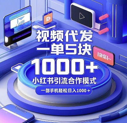 视频代发，一单5块，小红书引流合作模式，一部手机轻松日入多张【揭秘】-氢气球网创资源库