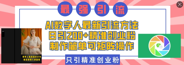 AI数字人最新引流方法，日引200+精准创业粉，制作简单可矩阵操作-氢气球网创资源库