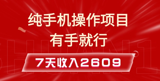 纯手机操作的小项目，有手就能做，7天收入2609+实操教程【揭秘】-氢气球网创资源库