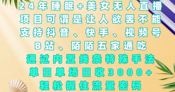 2024年睡眠+美女无人直播，通过内置线条特殊手法，单场日收3k+，轻松握住流量密码【揭秘】-氢气球网创资源库