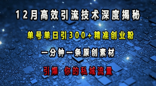 最新高效引流技术深度揭秘 ，单号单日引300+精准创业粉，一分钟一条原创素材，引爆你的私域流量-氢气球网创资源库