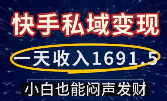 一天收入1691.5，快手私域变现，小白也能闷声发财-氢气球网创资源库