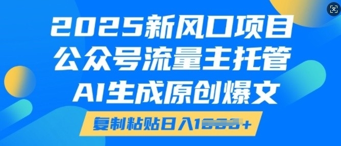 2025新风口项目，公众号流量主托管，AI生成原创爆文，复制粘贴日入多张-氢气球网创资源库