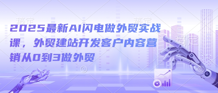 2025最新AI闪电做外贸实战课，外贸建站开发客户内容营销从0到3做外贸-氢气球网创资源库