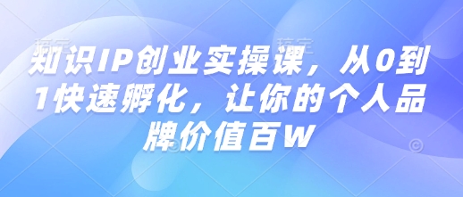 知识IP创业实操课，从0到1快速孵化，让你的个人品牌价值百W-氢气球网创资源库