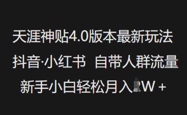天涯神贴4.0版本最新玩法，抖音·小红书自带人群流量，新手小白轻松月入过W-氢气球网创资源库