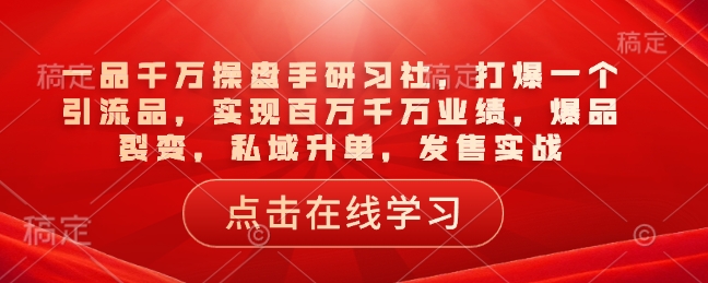 一品千万操盘手研习社，打爆一个引流品，实现百万千万业绩，爆品裂变，私域升单，发售实战-氢气球网创资源库