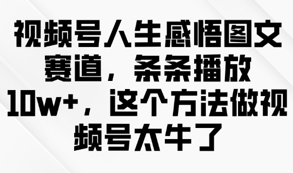 视频号人生感悟图文赛道，条条播放10w+，这个方法做视频号太牛了-氢气球网创资源库