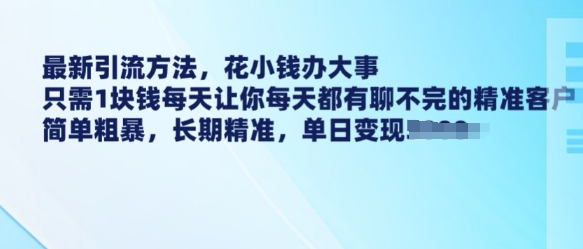 最新引流方法，花小钱办大事，只需1块钱每天让你每天都有聊不完的精准客户 简单粗暴，长期精准-氢气球网创资源库