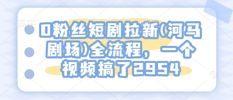 0粉丝短剧拉新(河马剧场)全流程，一个视频搞了2954-氢气球网创资源库