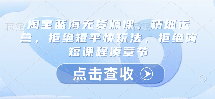 淘宝蓝海无货源课，精细运营，拒绝短平快玩法，拒绝简短课程凑章节-氢气球网创资源库