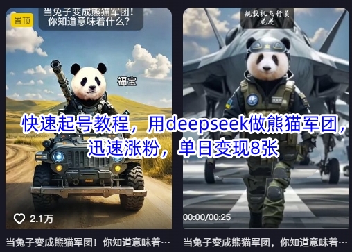 快速起号教程，用deepseek做熊猫军团，迅速涨粉，单日变现8张-氢气球网创资源库