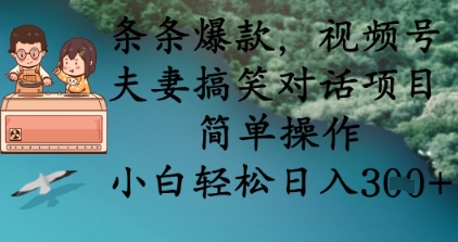 条条爆款，视频号夫妻搞笑对话项目，简单操作，小白轻松日入3张+-氢气球网创资源库