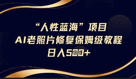 人性蓝海AI老照片修复项目保姆级教程，长期复购，轻松日入5张-氢气球网创资源库