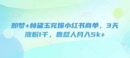 即梦+林黛玉完爆小红书商单，3天涨粉1千，靠怼人月入5k+-氢气球网创资源库