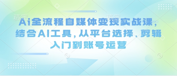 Ai全流程自媒体变现实战课，结合AI工具，从平台选择、剪辑入门到账号运营-氢气球网创资源库