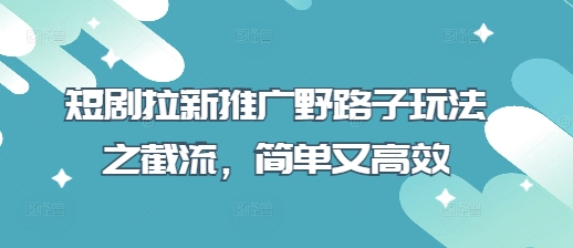短剧拉新推广野路子玩法之截流，简单又高效-氢气球网创资源库