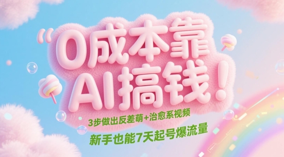 0成本靠AI搞钱！3步做出反差萌+治愈系视频，新手也能7天起号爆流量-氢气球网创资源库