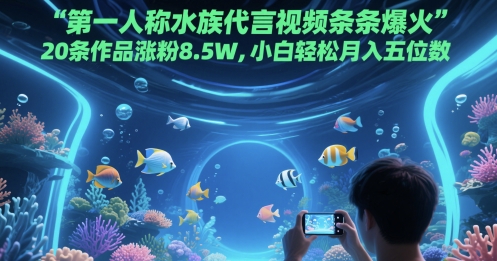 第一人称水族代言视频条条爆火，20条作品涨粉8.5W，小白轻松月入五位数-氢气球网创资源库