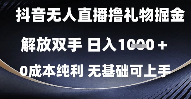 抖音无人直播撸礼物掘金，解放双手，日入1k，0成本纯利，无基础可上手【揭秘】-氢气球网创资源库