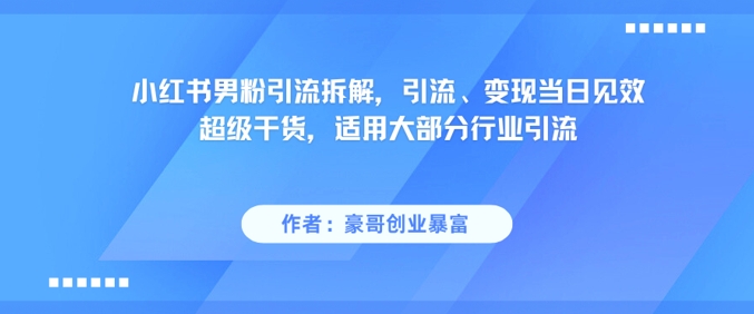 小红书男粉引流拆解，引流、变现当日见效超级干货，适用大部分行业引流-氢气球网创资源库