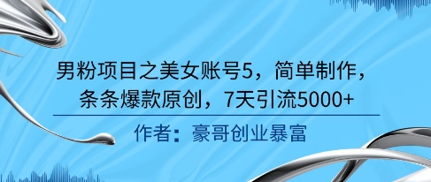 男粉项目之美女账号5，简单制作，条条爆款原创，7天引流5000+-氢气球网创资源库