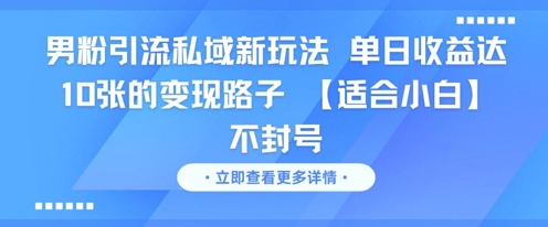 男粉引流私域新玩法，单日收益达10张的变现路子 【适合小白】不封号-氢气球网创资源库