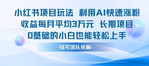 适合小白操作的小红书新项目，利用AI快速涨粉，收益每月平均1W+-氢气球网创资源库
