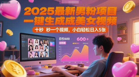 2025最新男粉项目，一键生成美女视频，日引600+色粉 十秒一个视频，小白轻松日入5张【揭秘】-氢气球网创资源库
