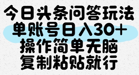 今日头条问答玩法，单账号日入30+，操作简单无脑复制粘贴就行-氢气球网创资源库