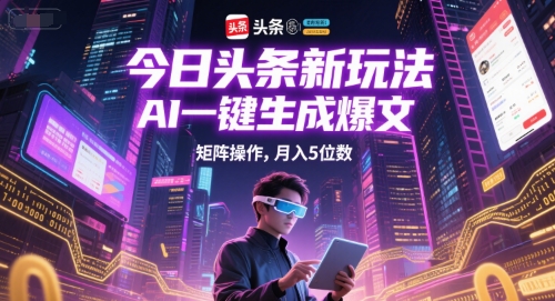 今日头条新玩法，AI一键生成爆文，矩阵操作，月入5位数-氢气球网创资源库