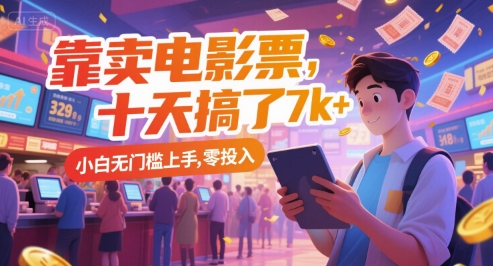 靠卖电影票，十天搞了7k+，小白无门槛上手，零投入【揭秘】-氢气球网创资源库